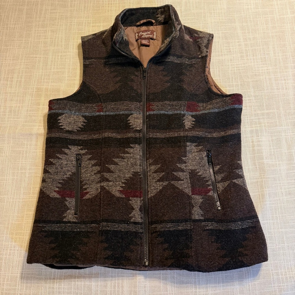 Cowgirl Legend Womens Southwestern Wool Blend Zip Up Vest Brown Aztec Size M